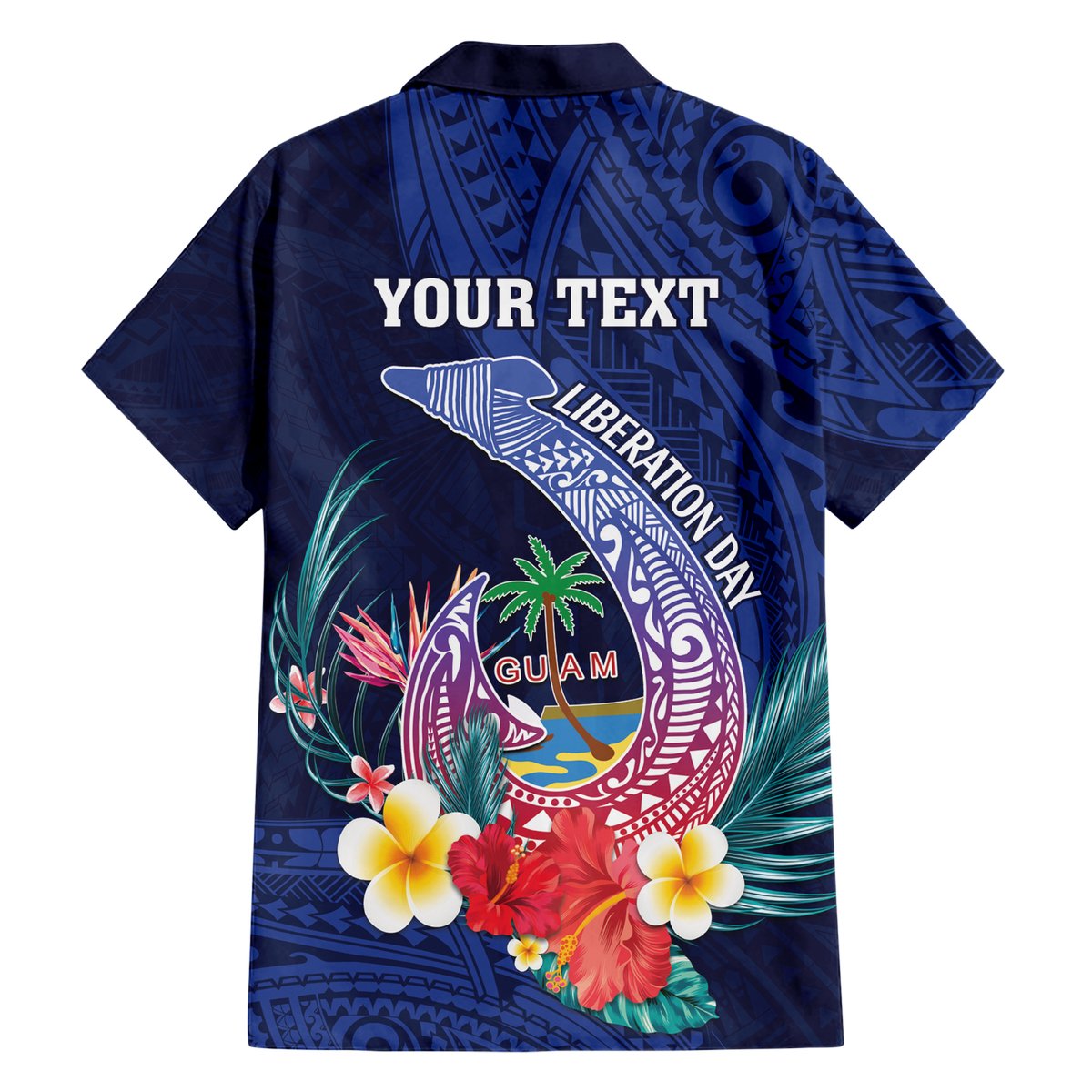 Personalised Guam Liberation Day Hawaiian Shirt Happy 80th Anniversary Fish Hook Mix Tropical Flowers