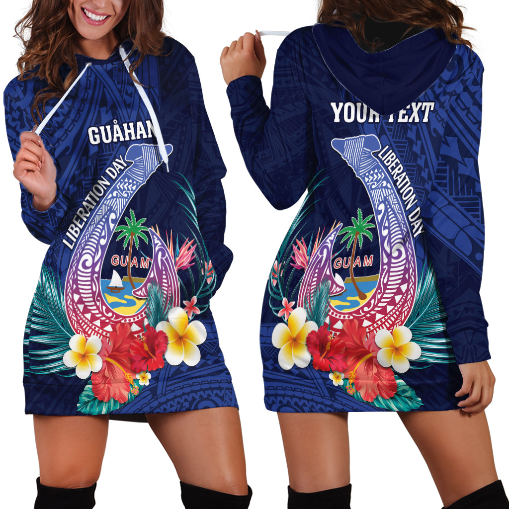 Personalised Guam Liberation Day Hoodie Dress Happy 80th Anniversary Fish Hook Mix Tropical Flowers LT14 - Polynesian Pride
