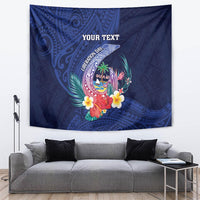 Personalised Guam Liberation Day Tapestry Happy 80th Anniversary Fish Hook Mix Tropical Flowers LT14 Blue - Polynesian Pride
