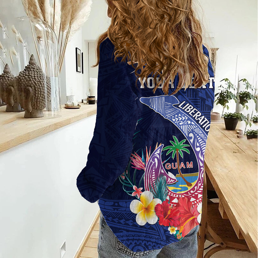 Personalised Guam Liberation Day Women Casual Shirt Happy 80th Anniversary Fish Hook Mix Tropical Flowers LT14 - Polynesian Pride