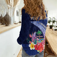 Personalised Guam Liberation Day Women Casual Shirt Happy 80th Anniversary Fish Hook Mix Tropical Flowers LT14 - Polynesian Pride