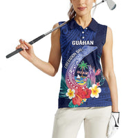 Personalised Guam Liberation Day Women Sleeveless Polo Shirt Happy 80th Anniversary Fish Hook Mix Tropical Flowers LT14 - Polynesian Pride
