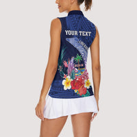 Personalised Guam Liberation Day Women Sleeveless Polo Shirt Happy 80th Anniversary Fish Hook Mix Tropical Flowers LT14 - Polynesian Pride