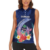 Personalised Guam Liberation Day Women Sleeveless Polo Shirt Happy 80th Anniversary Fish Hook Mix Tropical Flowers LT14 - Polynesian Pride