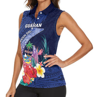 Personalised Guam Liberation Day Women Sleeveless Polo Shirt Happy 80th Anniversary Fish Hook Mix Tropical Flowers LT14 - Polynesian Pride