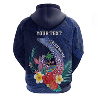 Personalised Guam Liberation Day Zip Hoodie Happy 80th Anniversary Fish Hook Mix Tropical Flowers LT14 - Polynesian Pride