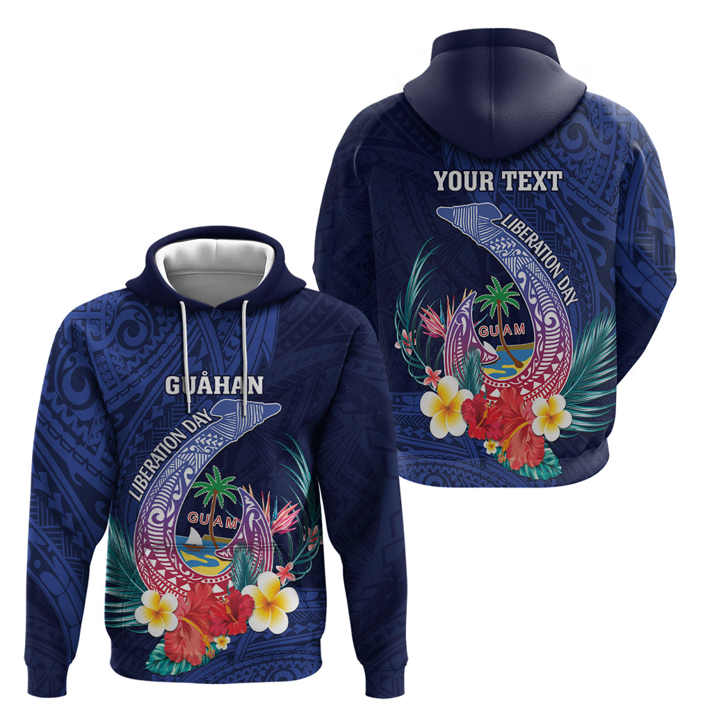Personalised Guam Liberation Day Zip Hoodie Happy 80th Anniversary Fish Hook Mix Tropical Flowers LT14 - Polynesian Pride