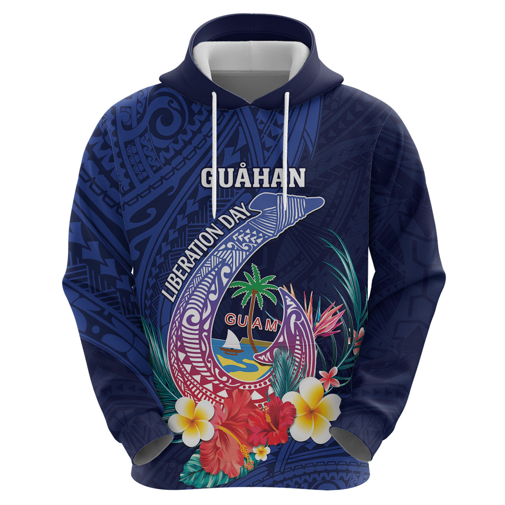 Personalised Guam Liberation Day Zip Hoodie Happy 80th Anniversary Fish Hook Mix Tropical Flowers LT14 - Polynesian Pride
