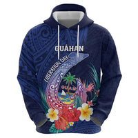 Personalised Guam Liberation Day Zip Hoodie Happy 80th Anniversary Fish Hook Mix Tropical Flowers LT14 - Polynesian Pride