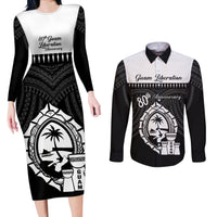 Guam Liberation Day Couples Matching Long Sleeve Bodycon Dress and Long Sleeve Button Shirt Biba Guahan Chamorro 80th Anniversary - Black LT14 Black - Polynesian Pride