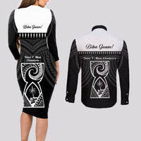Guam Liberation Day Couples Matching Long Sleeve Bodycon Dress and Long Sleeve Button Shirt Biba Guahan Chamorro 80th Anniversary - Black LT14 - Polynesian Pride