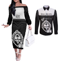 Guam Liberation Day Couples Matching Off The Shoulder Long Sleeve Dress and Long Sleeve Button Shirt Biba Guahan Chamorro 80th Anniversary - Black LT14 Black - Polynesian Pride