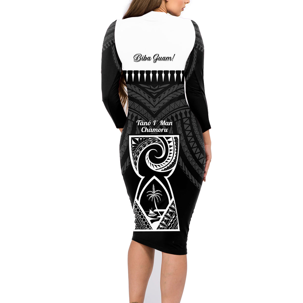 Guam Liberation Day Family Matching Long Sleeve Bodycon Dress and Hawaiian Shirt Biba Guahan Chamorro 80th Anniversary - Black LT14 - Polynesian Pride