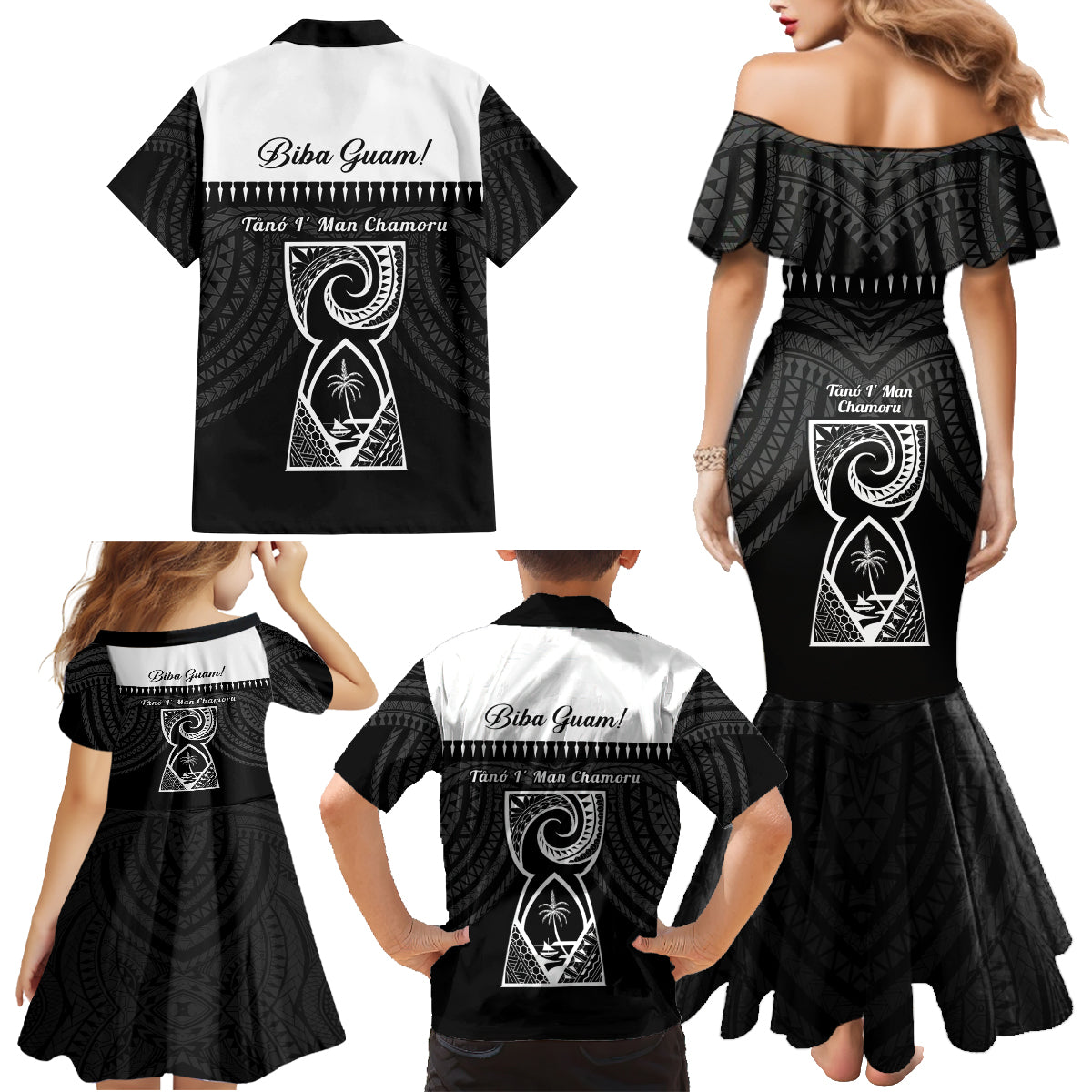 Guam Liberation Day Family Matching Mermaid Dress and Hawaiian Shirt Biba Guahan Chamorro 80th Anniversary - Black LT14 - Polynesian Pride