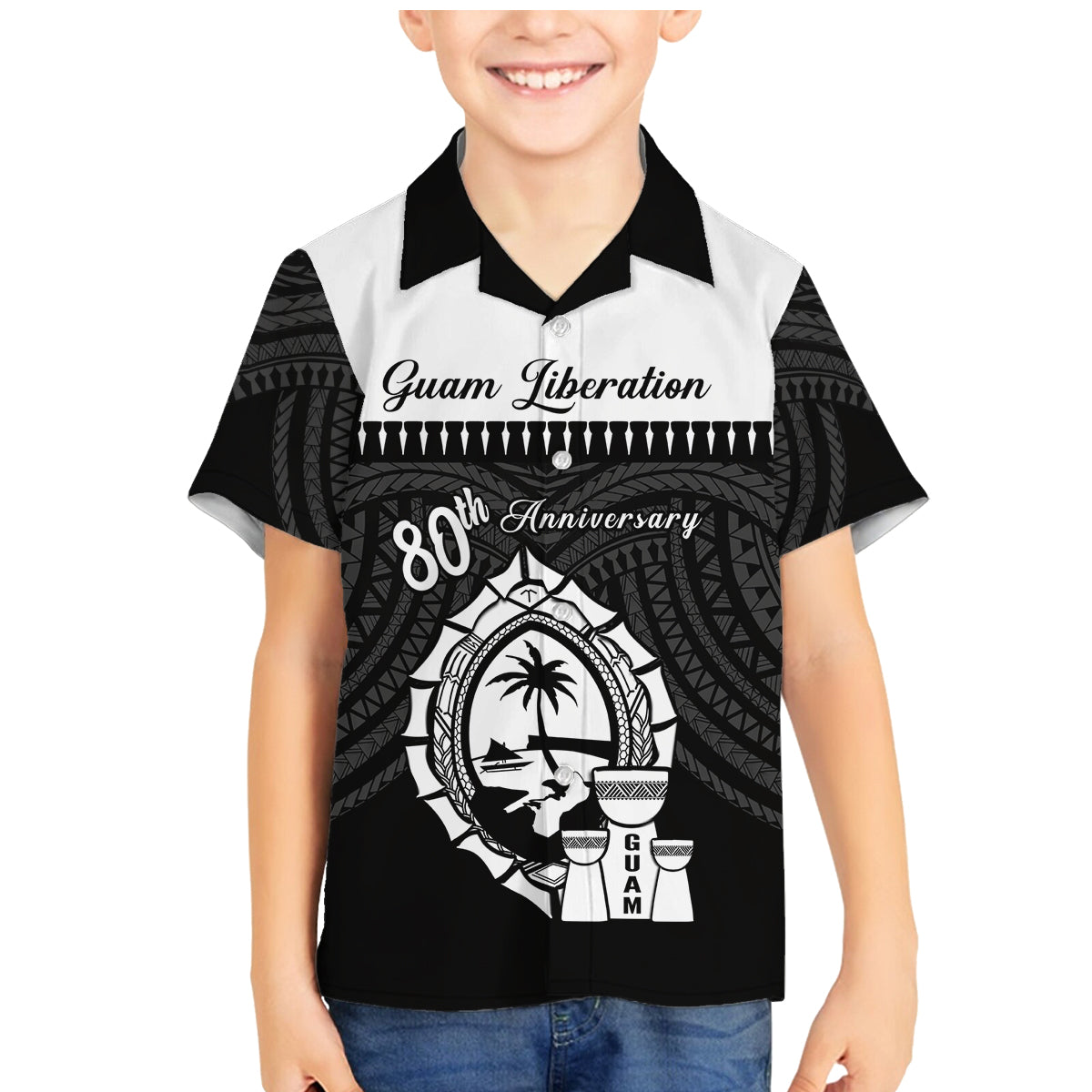 Guam Liberation Day Family Matching Mermaid Dress and Hawaiian Shirt Biba Guahan Chamorro 80th Anniversary - Black LT14 Son's Shirt Black - Polynesian Pride