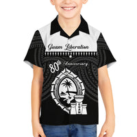 Guam Liberation Day Family Matching Off Shoulder Maxi Dress and Hawaiian Shirt Biba Guahan Chamorro 80th Anniversary - Black LT14 Son's Shirt Black - Polynesian Pride