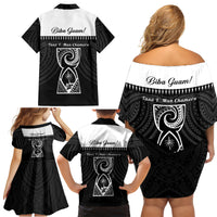 Guam Liberation Day Family Matching Off Shoulder Short Dress and Hawaiian Shirt Biba Guahan Chamorro 80th Anniversary - Black LT14 - Polynesian Pride