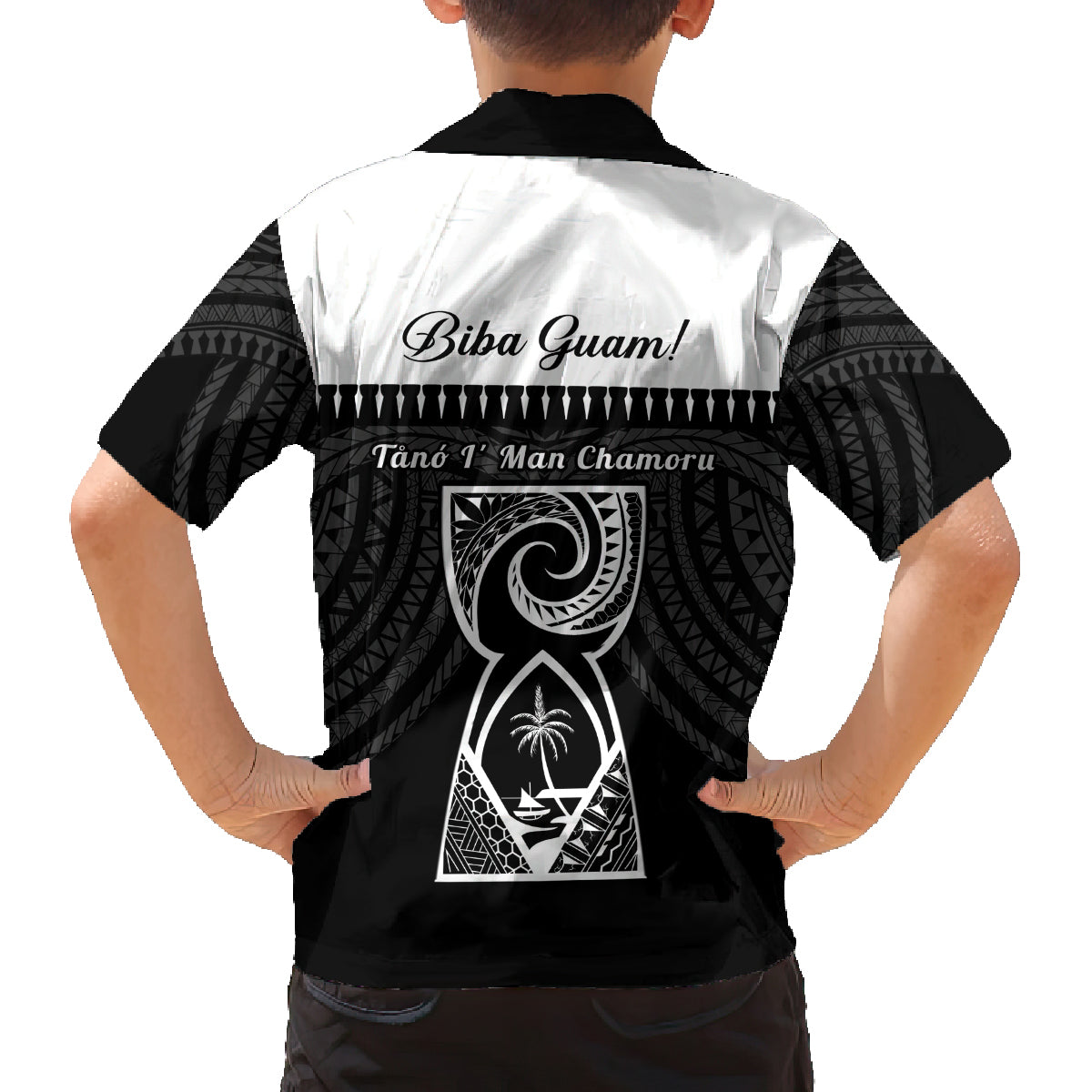 Guam Liberation Day Family Matching Puletasi and Hawaiian Shirt Biba Guahan Chamorro 80th Anniversary - Black LT14 - Polynesian Pride