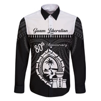Guam Liberation Day Family Matching Puletasi and Hawaiian Shirt Biba Guahan Chamorro 80th Anniversary - Black LT14 Dad's Shirt - Long Sleeve Black - Polynesian Pride