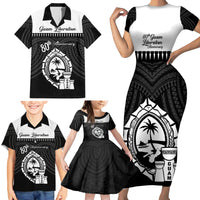 Guam Liberation Day Family Matching Short Sleeve Bodycon Dress and Hawaiian Shirt Biba Guahan Chamorro 80th Anniversary - Black LT14 - Polynesian Pride