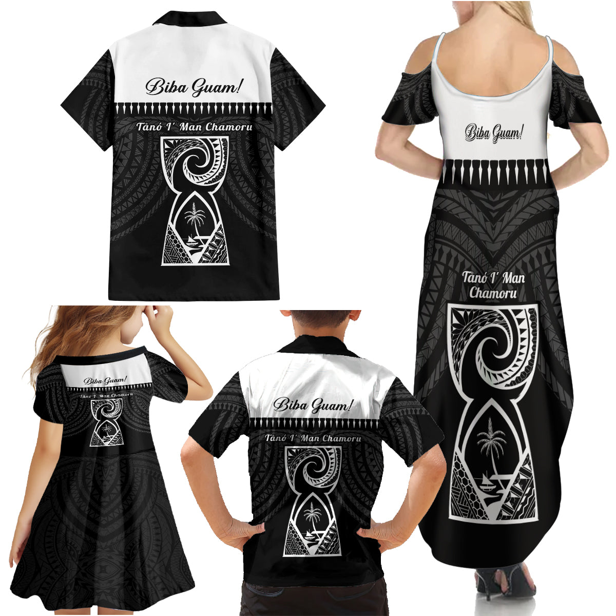 Guam Liberation Day Family Matching Summer Maxi Dress and Hawaiian Shirt Biba Guahan Chamorro 80th Anniversary - Black LT14 - Polynesian Pride