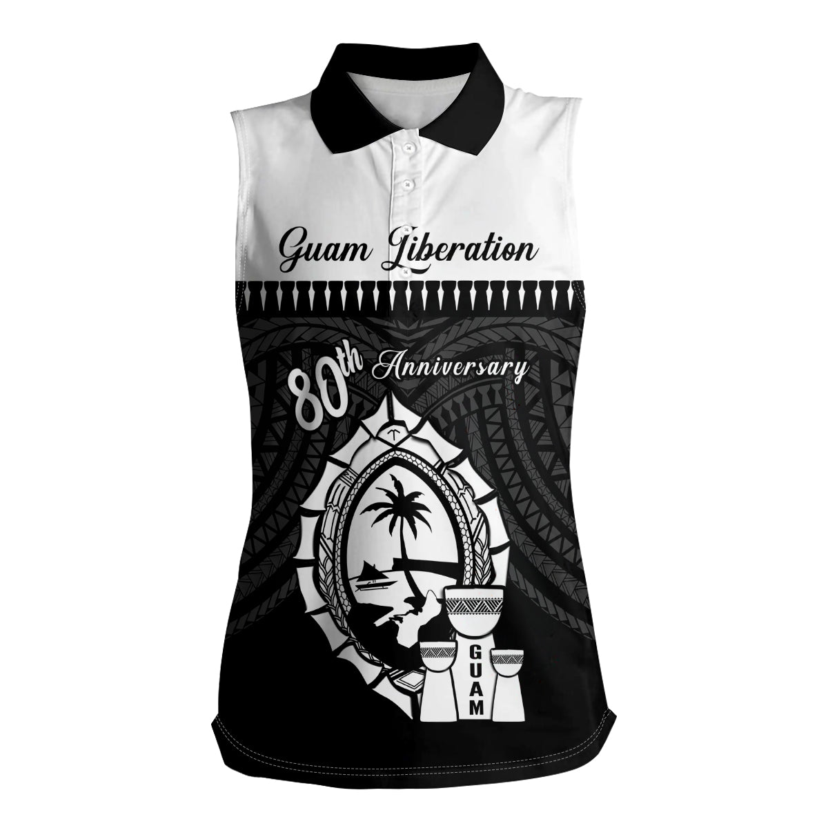 Guam Liberation Day Women Sleeveless Polo Shirt Biba Guahan Chamorro 80th Anniversary - Black LT14 Female Black - Polynesian Pride