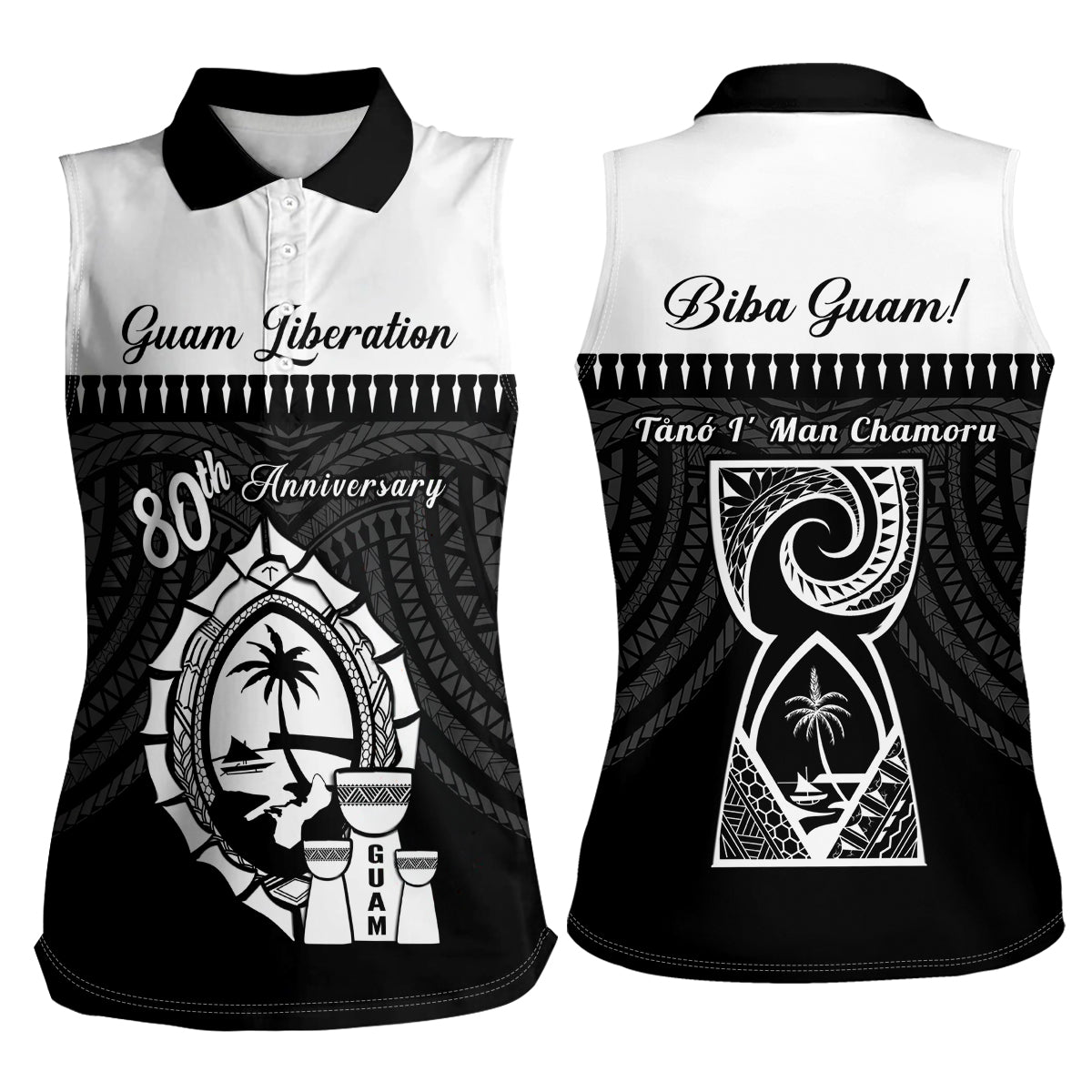 Guam Liberation Day Women Sleeveless Polo Shirt Biba Guahan Chamorro 80th Anniversary - Black LT14 - Polynesian Pride