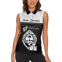 Guam Liberation Day Women Sleeveless Polo Shirt Biba Guahan Chamorro 80th Anniversary - Black LT14 - Polynesian Pride