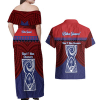 Guam Liberation Day Couples Matching Off Shoulder Maxi Dress and Hawaiian Shirt Biba Guahan Chamorro 80th Anniversary - Blue LT14 - Polynesian Pride