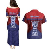 Guam Liberation Day Couples Matching Puletasi and Hawaiian Shirt Biba Guahan Chamorro 80th Anniversary - Blue LT14 - Polynesian Pride