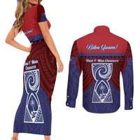 Guam Liberation Day Couples Matching Short Sleeve Bodycon Dress and Long Sleeve Button Shirt Biba Guahan Chamorro 80th Anniversary - Blue LT14 - Polynesian Pride