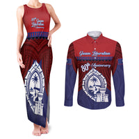 Guam Liberation Day Couples Matching Tank Maxi Dress and Long Sleeve Button Shirt Biba Guahan Chamorro 80th Anniversary - Blue LT14 Blue - Polynesian Pride