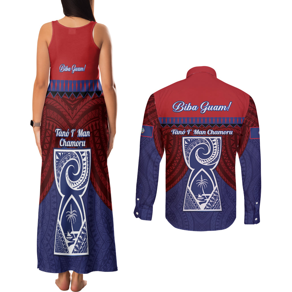 Guam Liberation Day Couples Matching Tank Maxi Dress and Long Sleeve Button Shirt Biba Guahan Chamorro 80th Anniversary - Blue LT14 - Polynesian Pride