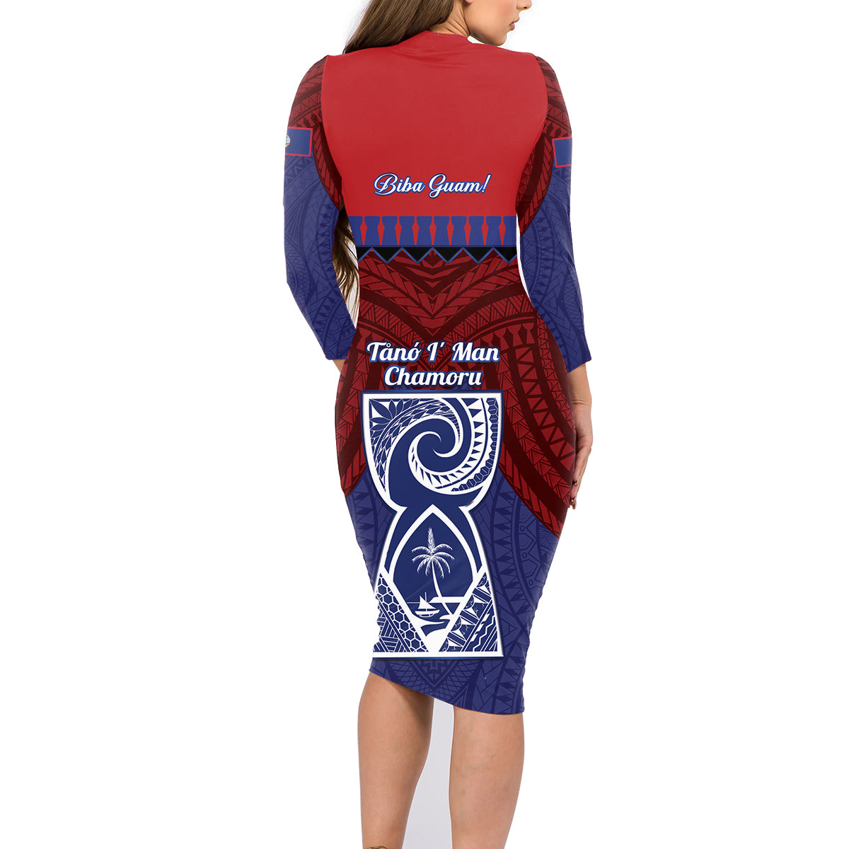 Guam Liberation Day Family Matching Long Sleeve Bodycon Dress and Hawaiian Shirt Biba Guahan Chamorro 80th Anniversary - Blue LT14 - Polynesian Pride