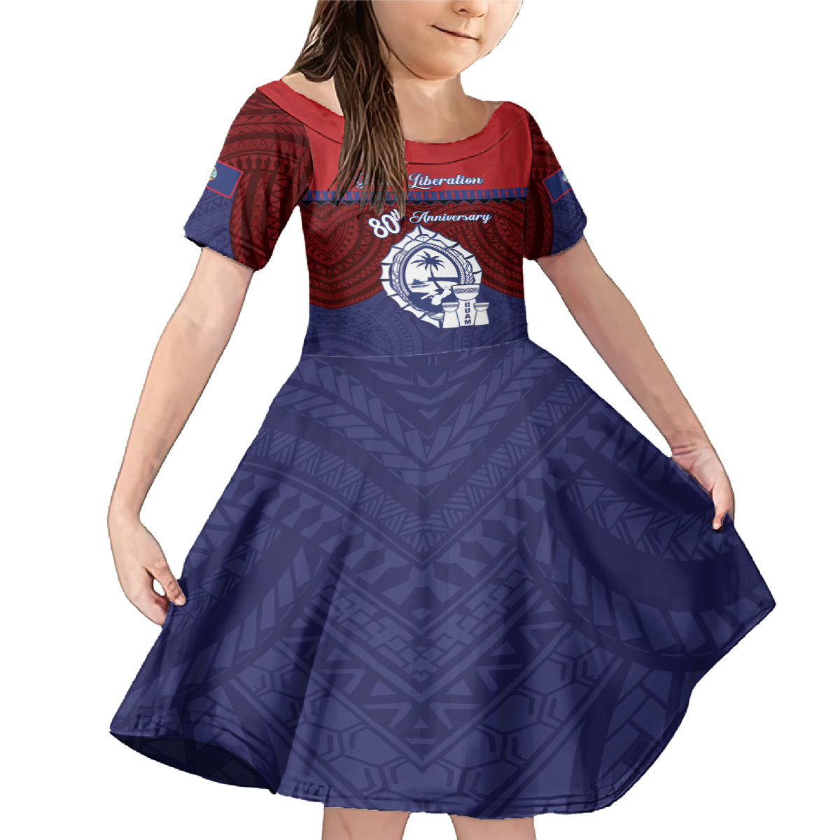 Guam Liberation Day Family Matching Mermaid Dress and Hawaiian Shirt Biba Guahan Chamorro 80th Anniversary - Blue LT14 Daughter's Dress Blue - Polynesian Pride