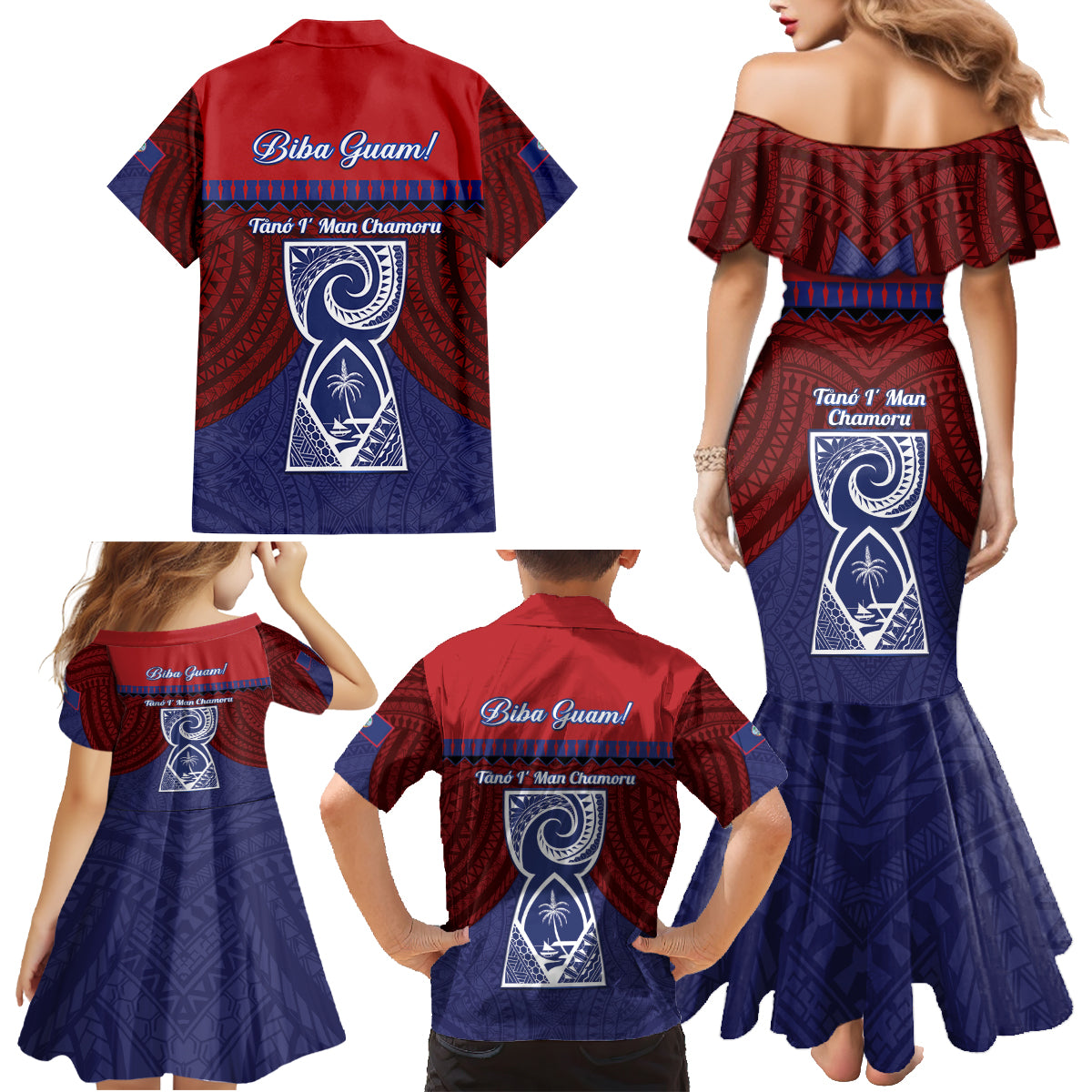 Guam Liberation Day Family Matching Mermaid Dress and Hawaiian Shirt Biba Guahan Chamorro 80th Anniversary - Blue LT14 - Polynesian Pride