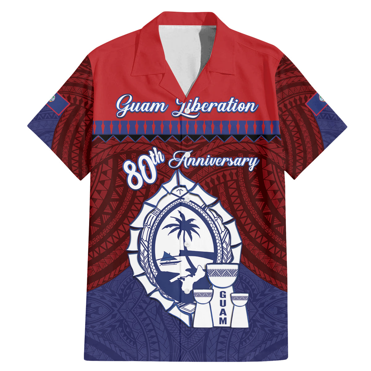 Guam Liberation Day Family Matching Mermaid Dress and Hawaiian Shirt Biba Guahan Chamorro 80th Anniversary - Blue LT14 Dad's Shirt - Short Sleeve Blue - Polynesian Pride