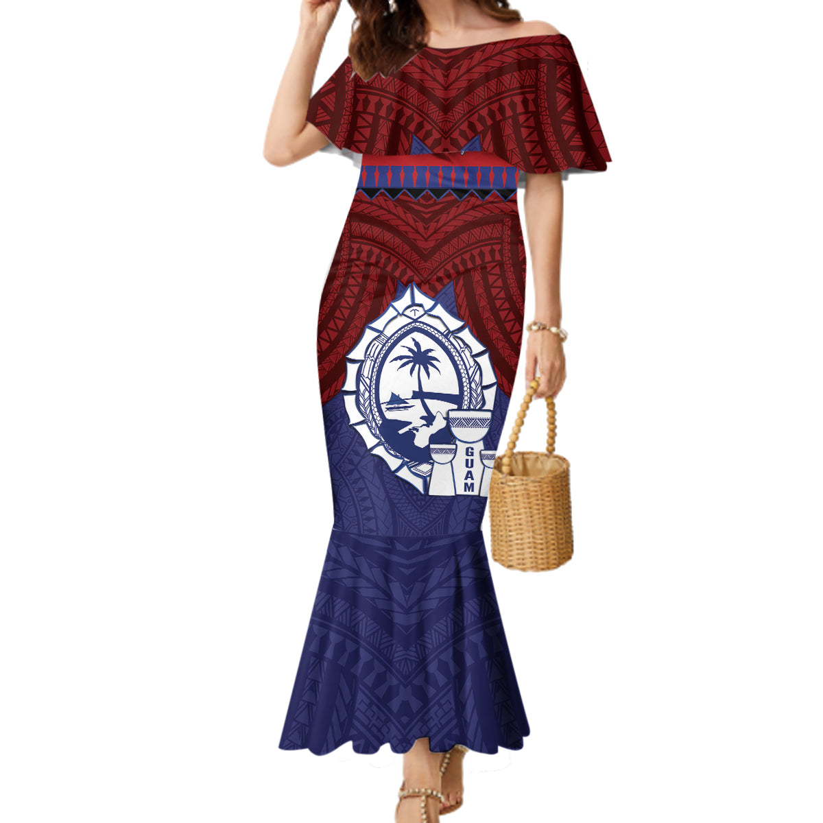 Guam Liberation Day Family Matching Mermaid Dress and Hawaiian Shirt Biba Guahan Chamorro 80th Anniversary - Blue LT14 Mom's Dress Blue - Polynesian Pride