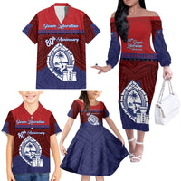 Guam Liberation Day Family Matching Off The Shoulder Long Sleeve Dress and Hawaiian Shirt Biba Guahan Chamorro 80th Anniversary - Blue LT14 - Polynesian Pride