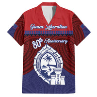 Guam Liberation Day Family Matching Off Shoulder Short Dress and Hawaiian Shirt Biba Guahan Chamorro 80th Anniversary - Blue LT14 Dad's Shirt - Short Sleeve Blue - Polynesian Pride