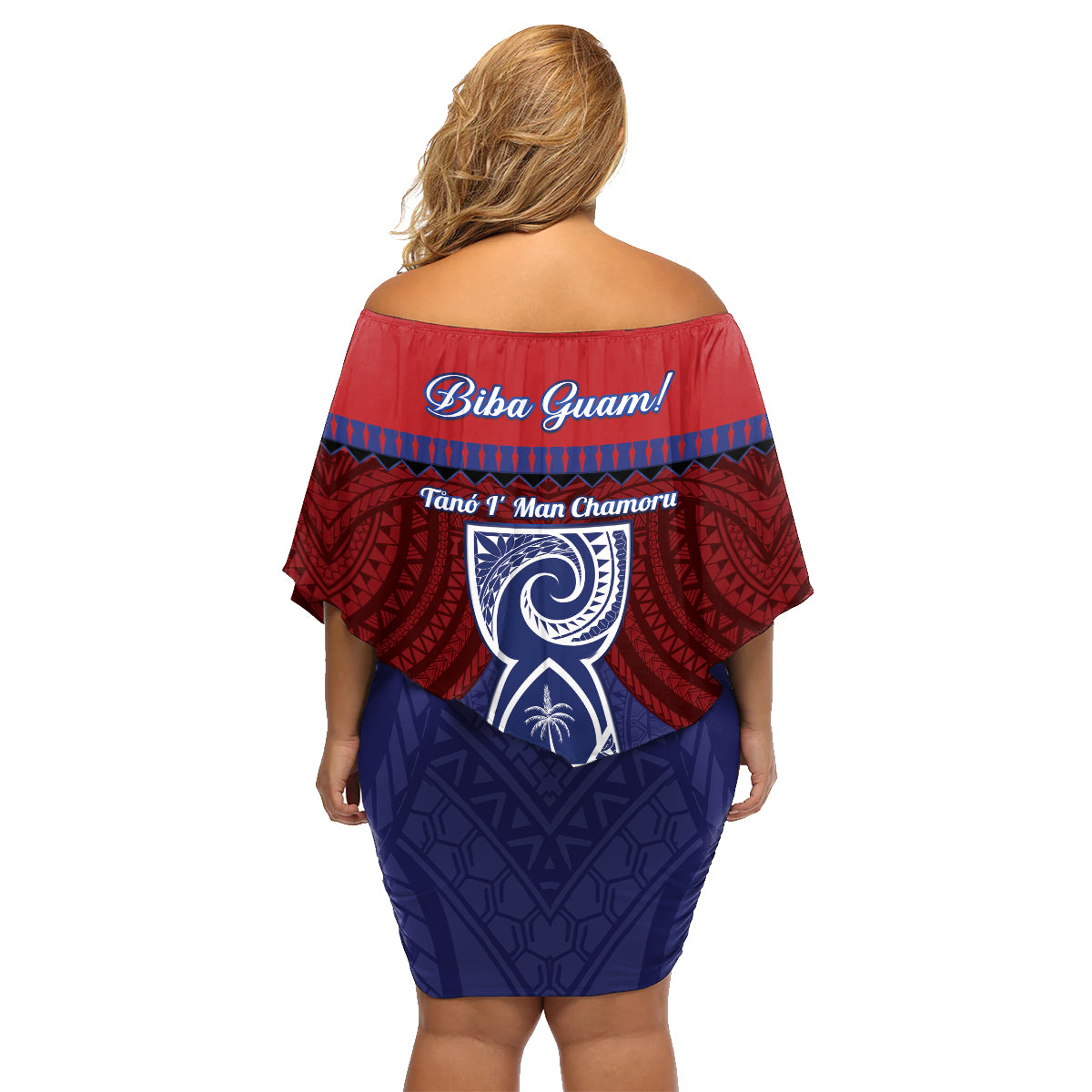 Guam Liberation Day Family Matching Off Shoulder Short Dress and Hawaiian Shirt Biba Guahan Chamorro 80th Anniversary - Blue LT14 - Polynesian Pride