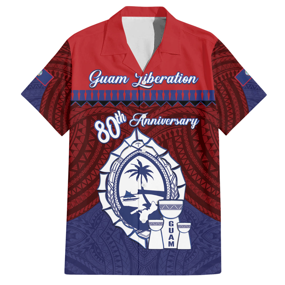 Guam Liberation Day Family Matching Short Sleeve Bodycon Dress and Hawaiian Shirt Biba Guahan Chamorro 80th Anniversary - Blue LT14 Dad's Shirt - Short Sleeve Blue - Polynesian Pride