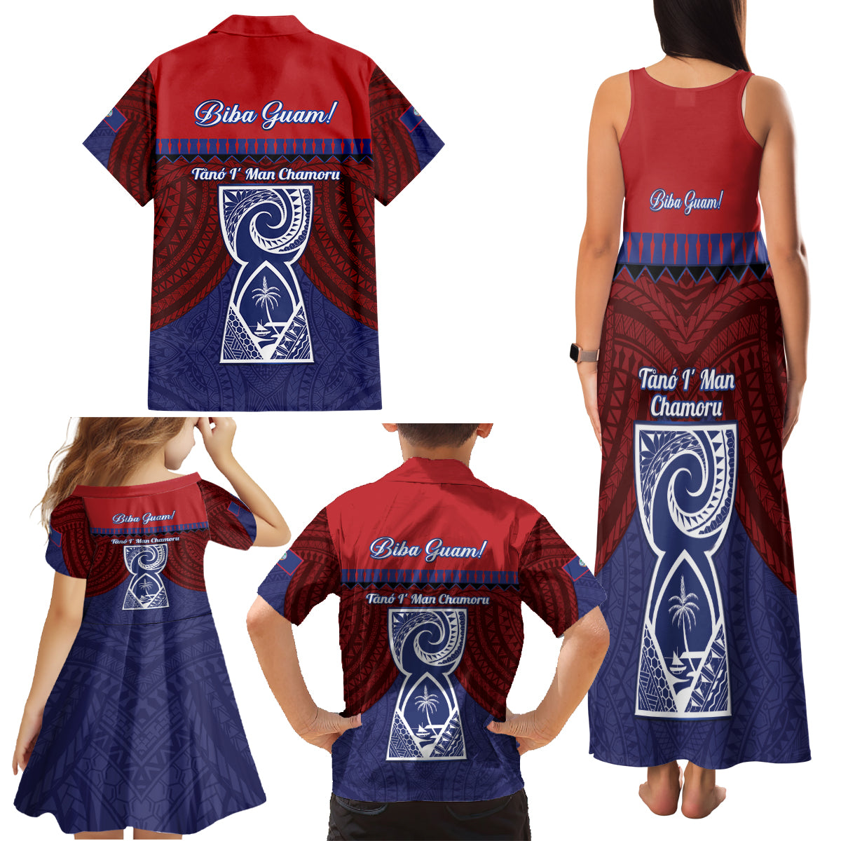 Guam Liberation Day Family Matching Tank Maxi Dress and Hawaiian Shirt Biba Guahan Chamorro 80th Anniversary - Blue LT14 - Polynesian Pride