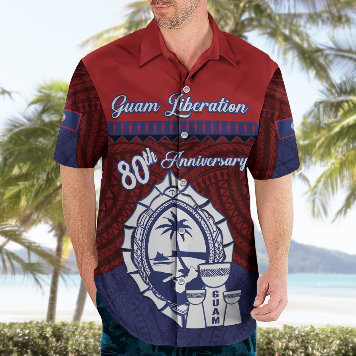 Guam Liberation Day Hawaiian Shirt Biba Guahan Chamorro 80th Anniversary - Blue
