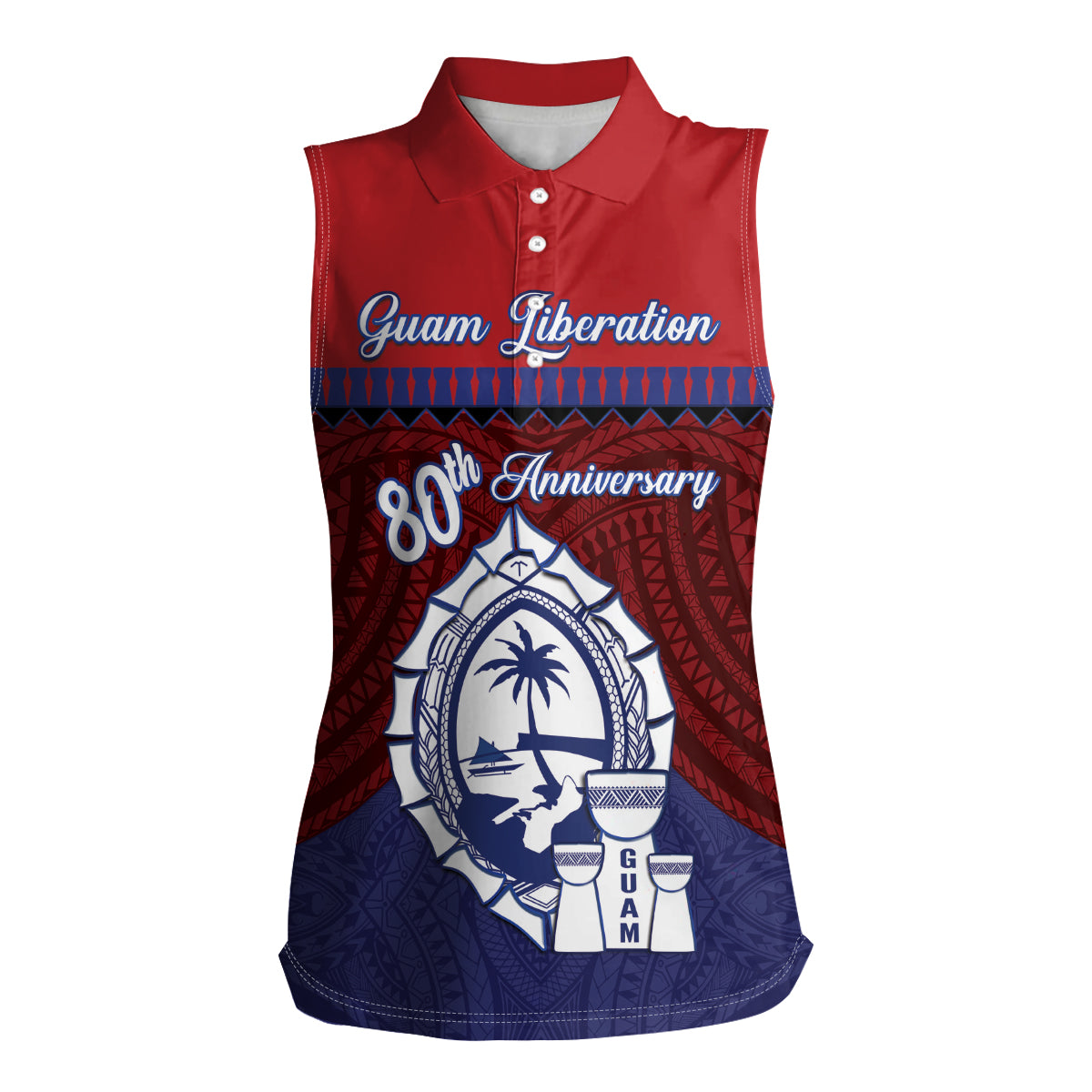 Guam Liberation Day Women Sleeveless Polo Shirt Biba Guahan Chamorro 80th Anniversary - Blue LT14 Female Blue - Polynesian Pride
