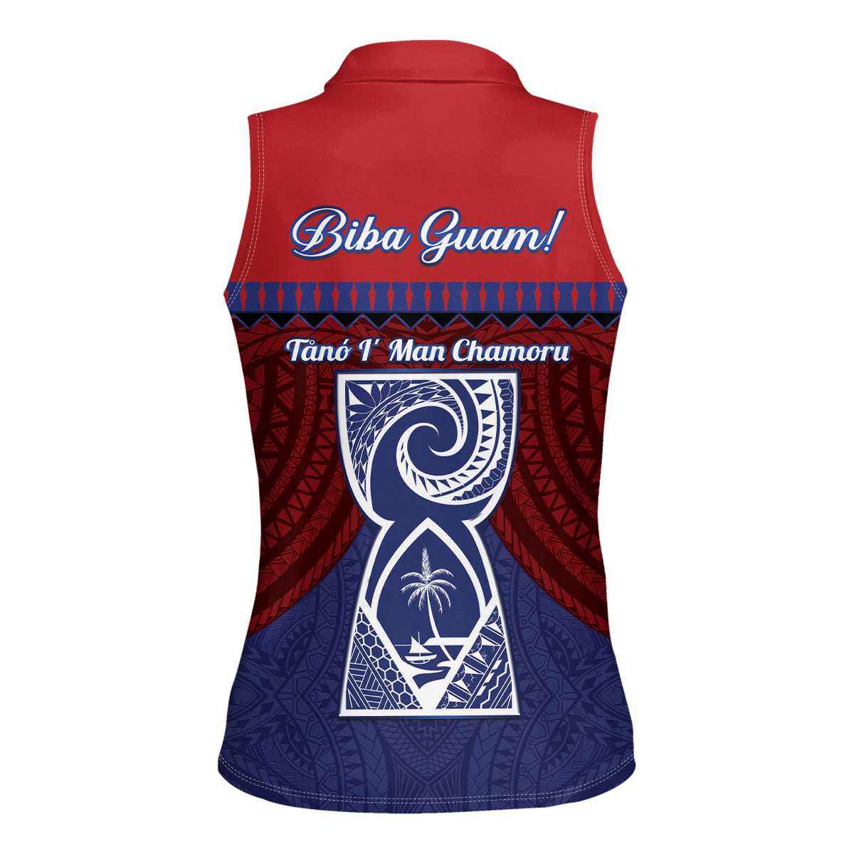 Guam Liberation Day Women Sleeveless Polo Shirt Biba Guahan Chamorro 80th Anniversary - Blue LT14 - Polynesian Pride