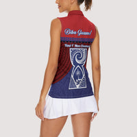 Guam Liberation Day Women Sleeveless Polo Shirt Biba Guahan Chamorro 80th Anniversary - Blue LT14 - Polynesian Pride