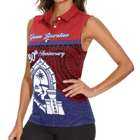 Guam Liberation Day Women Sleeveless Polo Shirt Biba Guahan Chamorro 80th Anniversary - Blue LT14 - Polynesian Pride