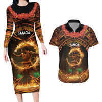 Samoa Teuila 2024 Festival Couples Matching Long Sleeve Bodycon Dress and Hawaiian Shirt Samoan Siva Afi With Red Gingers LT14 Black - Polynesian Pride