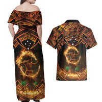 Samoa Teuila 2024 Festival Couples Matching Off Shoulder Maxi Dress and Hawaiian Shirt Samoan Siva Afi With Red Gingers LT14 - Polynesian Pride